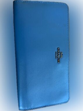 Coach Blue Leather Zip-Around Wallet with Gold Logo